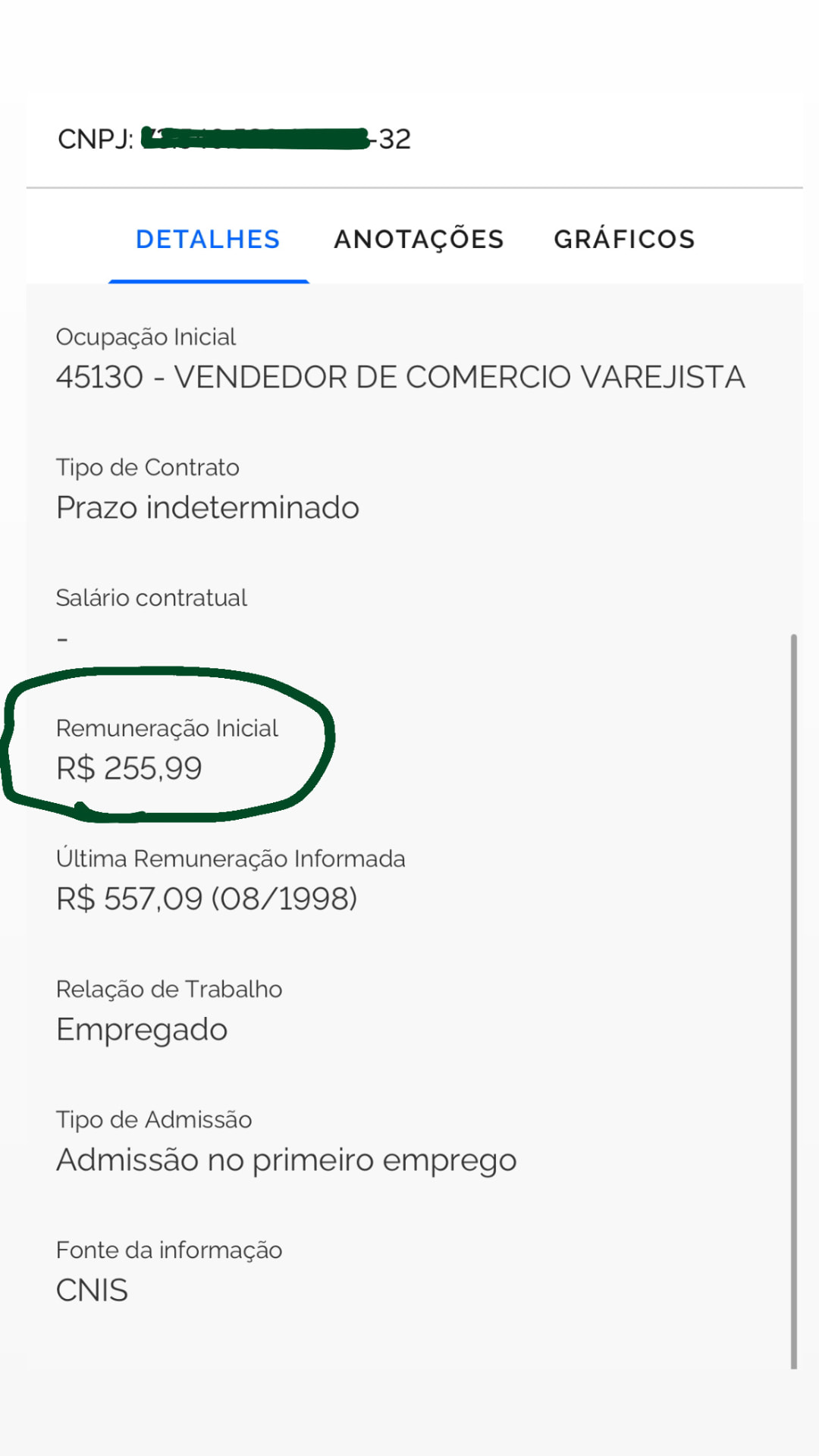 Registro 9 da evolução salarial na Carteira de Trabalho Digital